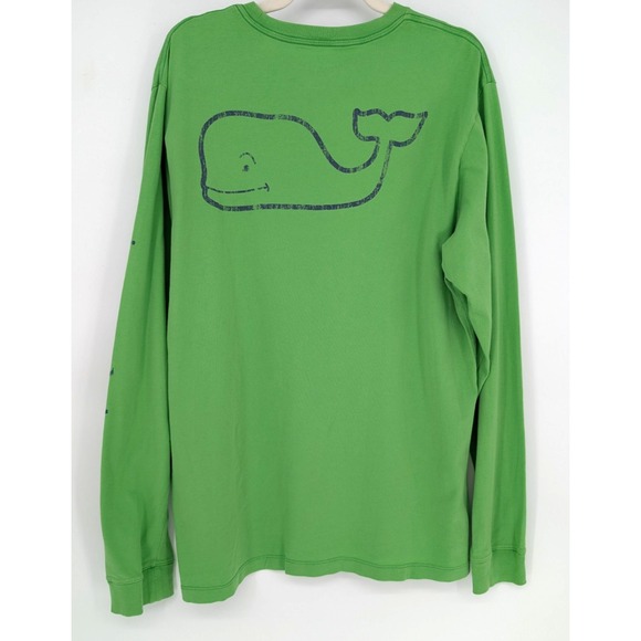 VTG Vineyard Vines Mens Long Sleeve Green Blue Whale Graphic Cotton Tee Prep Y2K - Picture 3 of 11